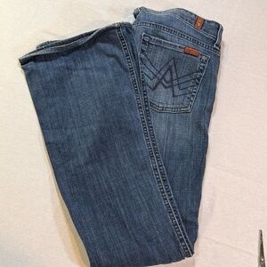 7 For All Mankind 27 A Pocket Low Rise Flare Med Wash Stretch Y2K Retro Boho 